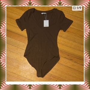 Nwt  Brown V-Neck Bodysuit Size Xs